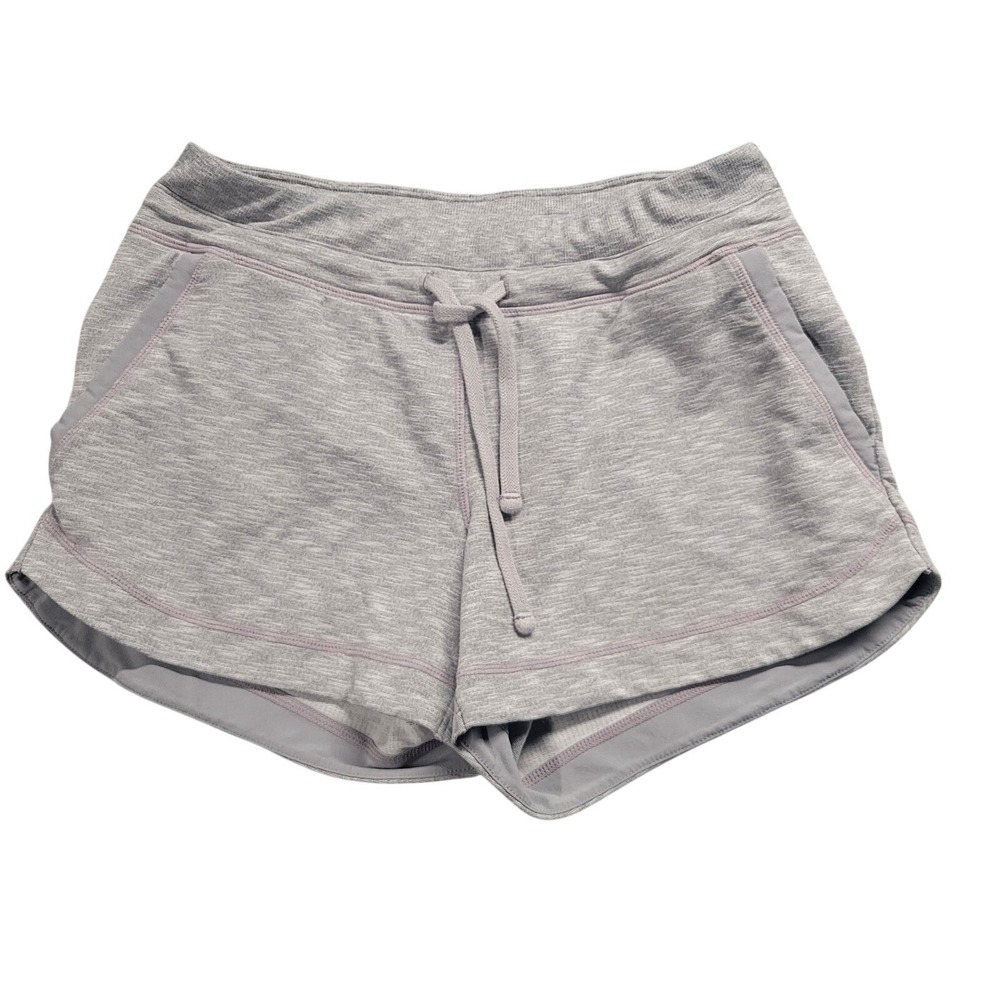 Athleta Womens Gray Heathered Athletic Shorts XS Drawstring Pockets Yoga Run